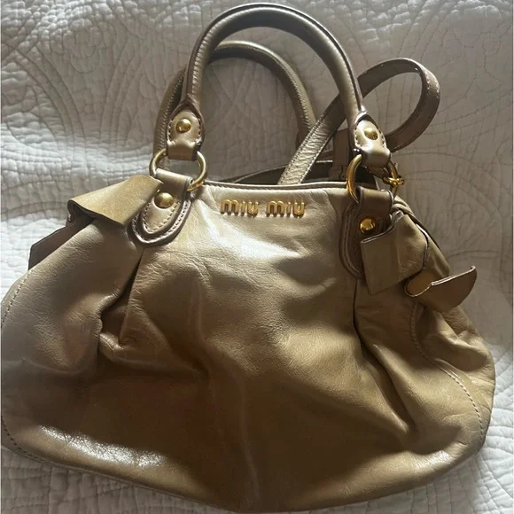 Miu Miu | Bags | Miu Miu Vitello Lux Bow Bag Preloved Grayish 